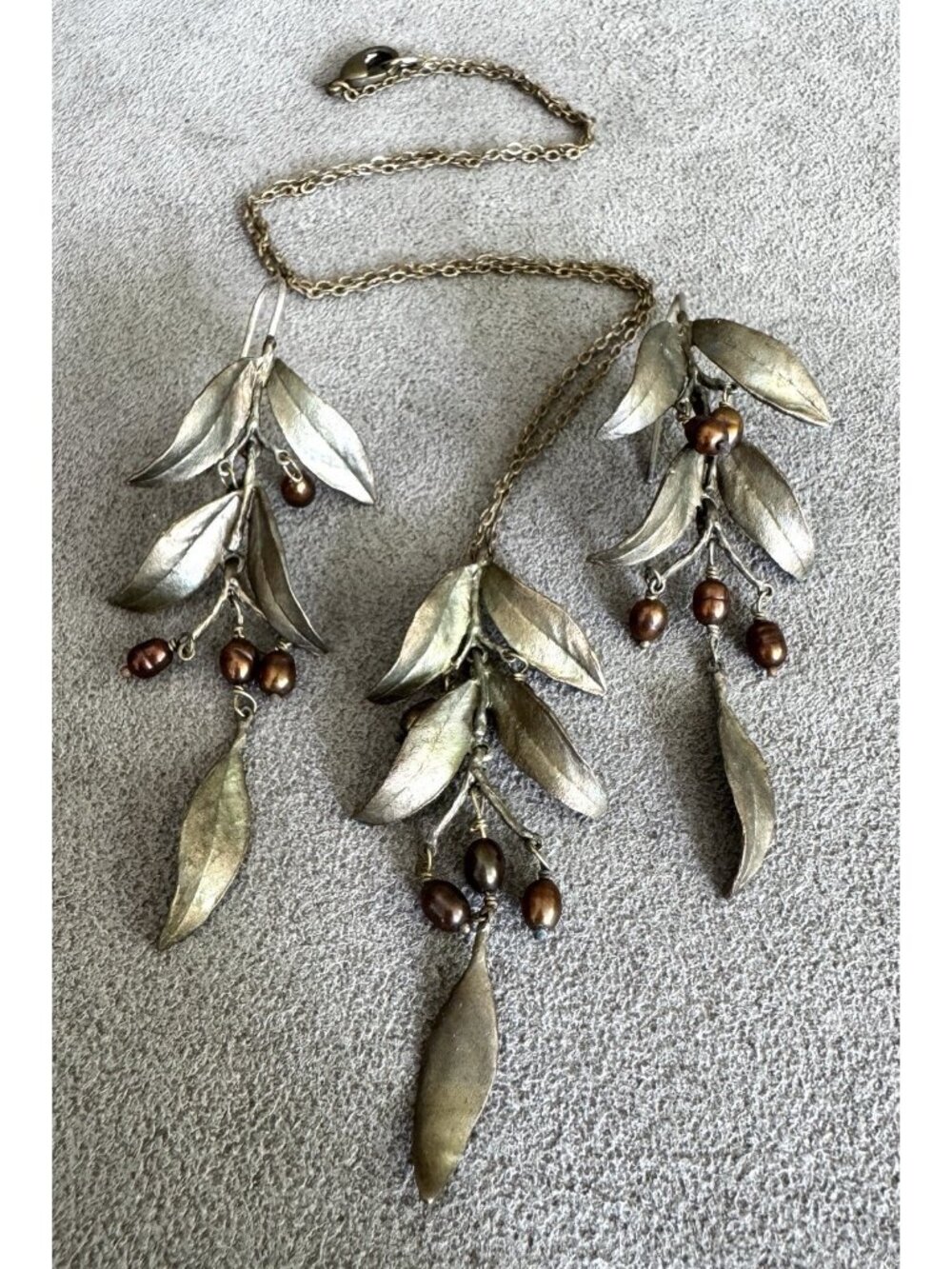 MICHAEL MICHAUD TAPESTRY Dangle Earrings + Matching NECKLACE Bronze PEARLS
